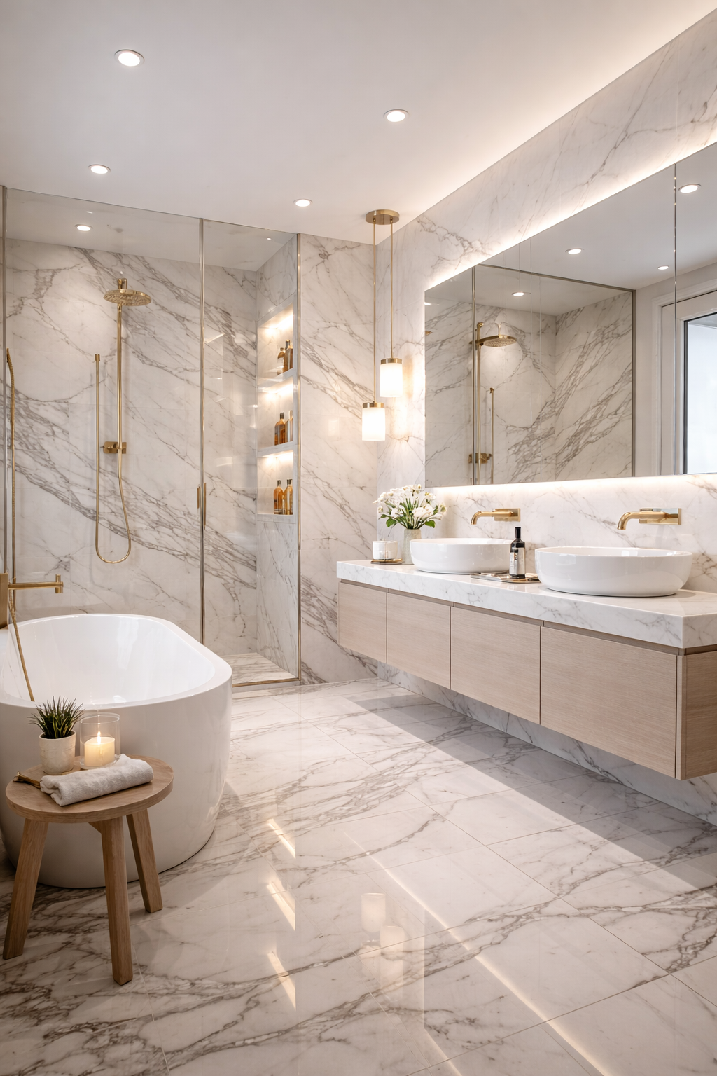 Mermer desenli banyo ve fayans uygulaması